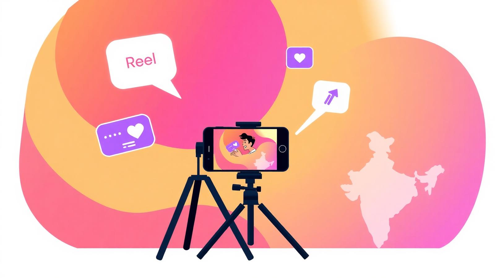 Indian creator filming an Instagram Reel with ring light — organic growth to 10K followers without ads