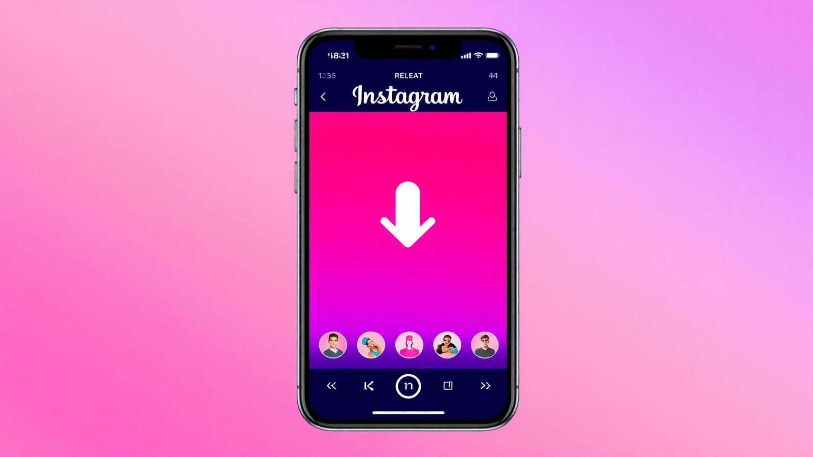 Smartphone showing an Instagram Reel with a download arrow — save IG reels and videos in HD