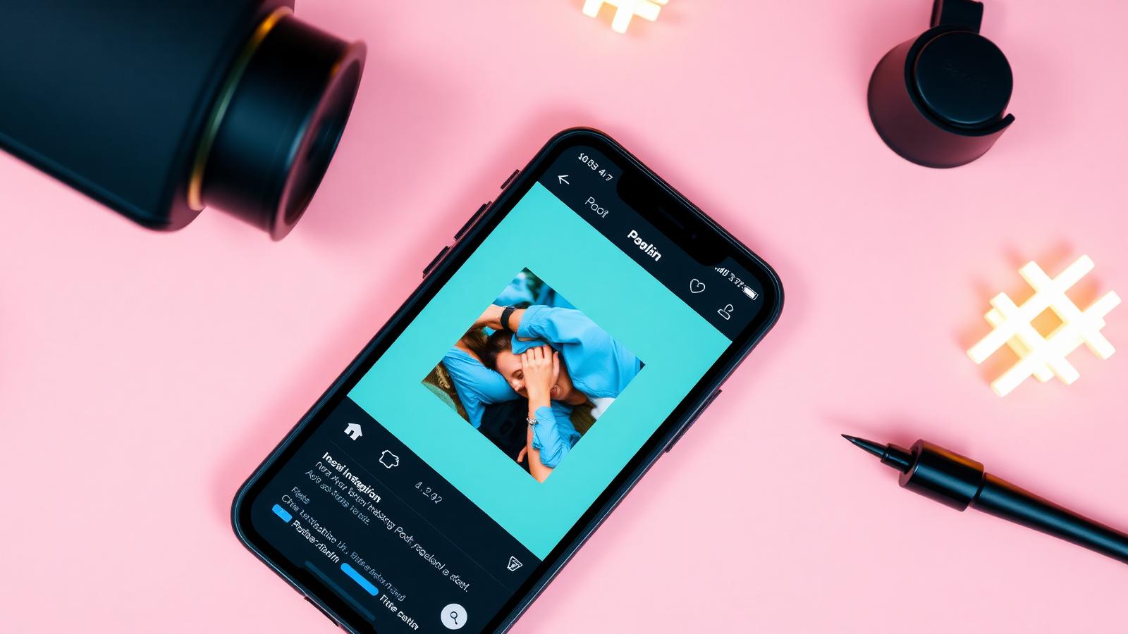 iPhone showing an Instagram post with glowing hashtag icons — Instagram hashtag ideas 2026